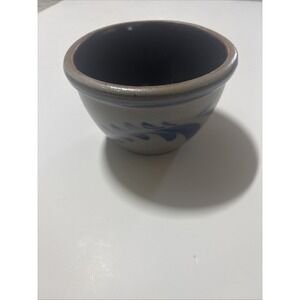 Vintage Rowe Pottery Works 6" Mixing Bowl Salt Glaze Blue Vine Stoneware 2004